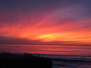 Deep pink and red sunset over Ocean