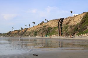 San Elijo State Beach Campground stairs bluffs wet sand