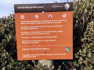 Cabrillo state marine reserve rules and regulation sign