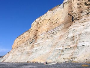 Torrey-Pines-Sandstone Bluffs woman sitting in front of bluffs