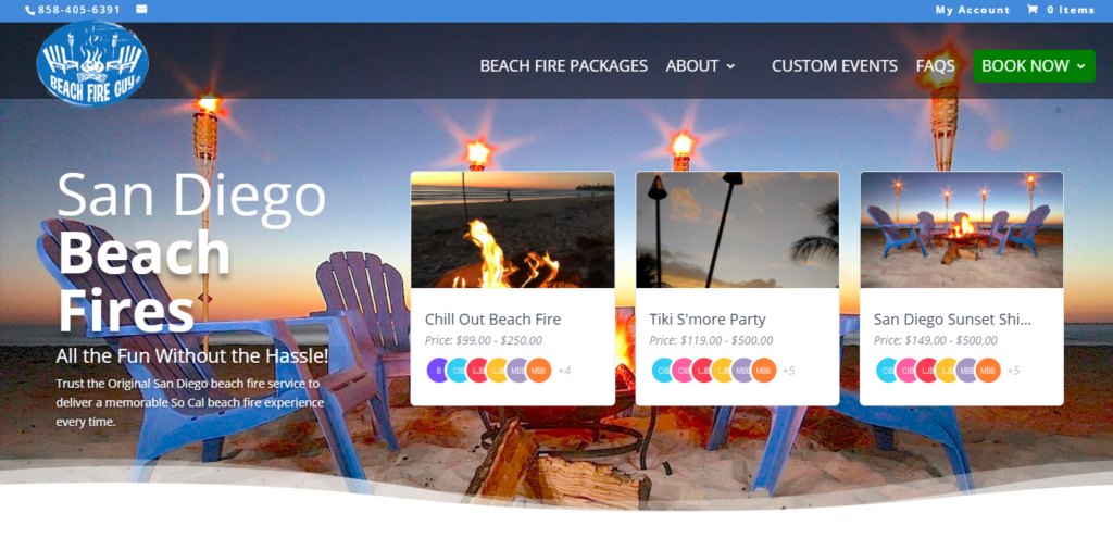 beach fire guy homepage website screen shot