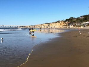 La Jolla Shores beach wet sand bluffs pier