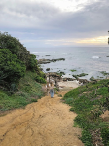 Pensive Point Trailhead two girls path ocean