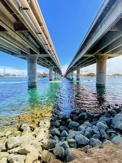 bridge august mission bay water rocks